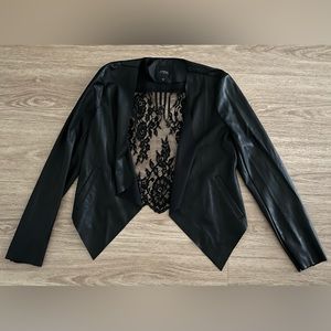 Guess XS black faux leather and lace with pockets jacket drapes